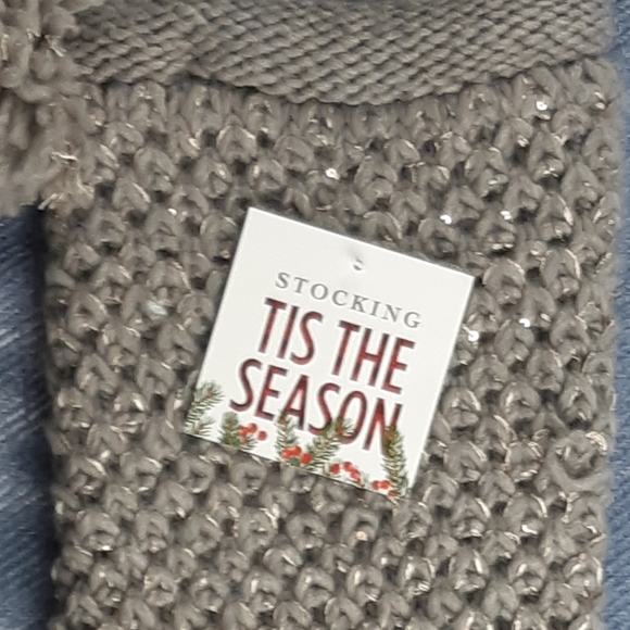 TIS THE SEASON Christmas grey knitted stocking - Picture 3 of 4